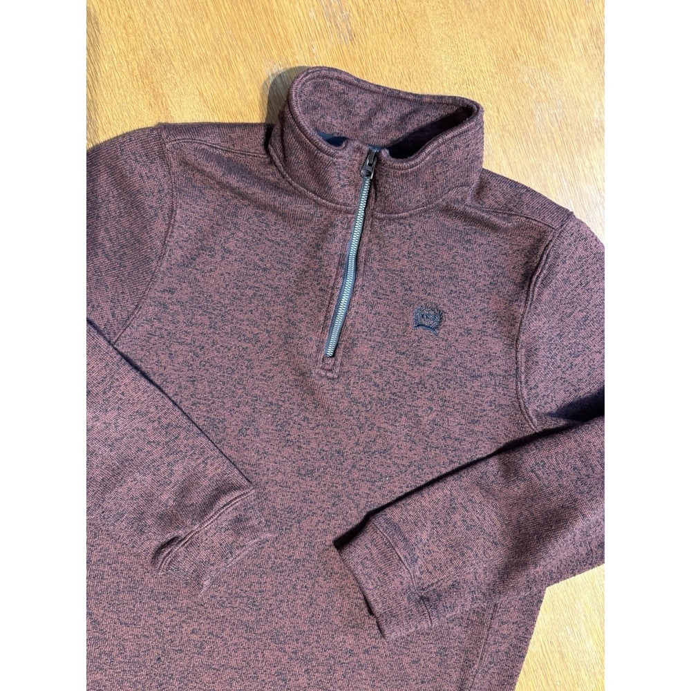 Cinch 1/4 Zip Pullover Sweater Mens S Burgundy Western Logo Fleece Mock Neck